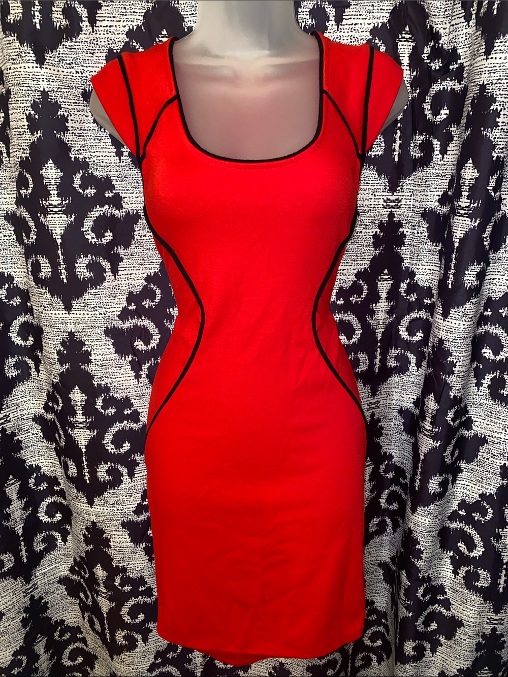 Express Red Mini Dress with Black Piping